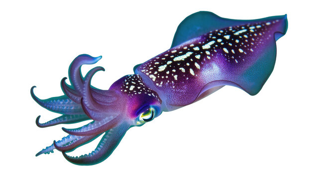 Exotic vibrant purple and blue cephalopod showing striking patterns and elegant tentacles