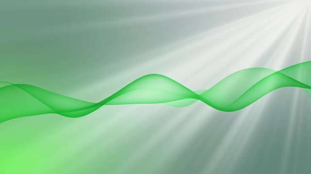 Abstract green wave with white light rays on gradient background