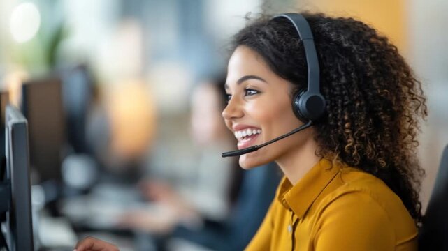 Customer service call center support headset woman office communication hotline technology professional focused operator smiling call center agent customer support woman headset office business help