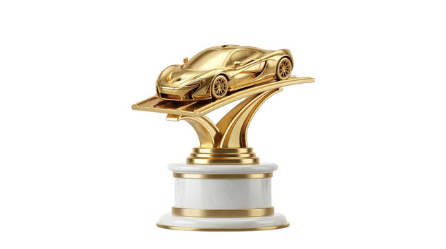 Elegant golden sports car trophy symbolizing achievement and excellence in automotive