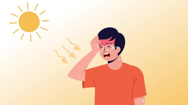 man suffering from heat stroke dehydration sun heat summer health animation