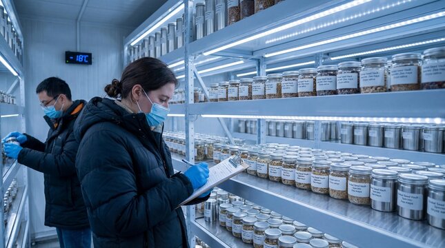 Researchers Cataloging Seed Samples in a Climate-Controlled Vault