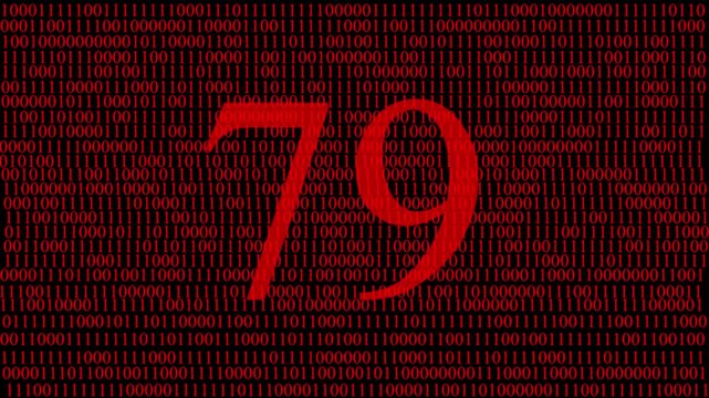 Abstract digital matrix background with red numbers data stream and hidden red number 79 ,pattern, futuristic artificial intelligence technology concept, cyber data code visualization and big data.