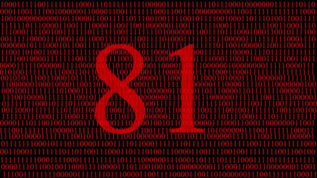 Abstract digital matrix background with red numbers data stream and hidden red number 81 ,pattern, futuristic artificial intelligence technology concept, cyber data code visualization and big data.