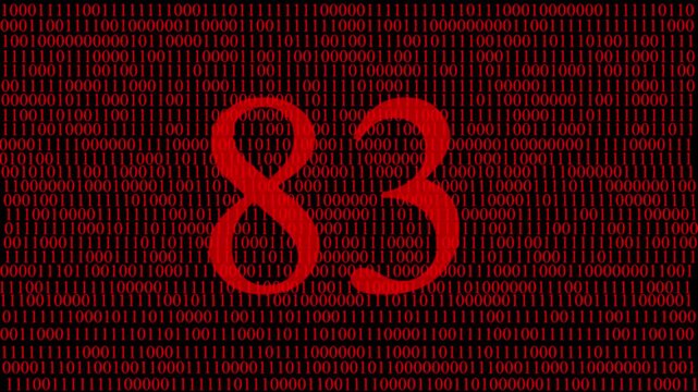 Abstract digital matrix background with red numbers data stream and hidden red number 83 ,pattern, futuristic artificial intelligence technology concept, cyber data code visualization and big data.