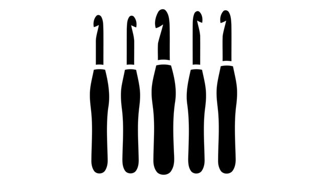 Set of five crochet hooks for yarn crafting isolated on white background