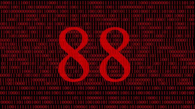 Abstract digital matrix background with red numbers data stream and hidden red number 88 ,pattern, futuristic artificial intelligence technology concept, cyber data code visualization and big data.