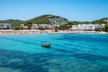 Ibiza Beach Cala Llonga on a summer Day in Spain