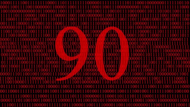 Abstract digital matrix background with red numbers data stream and hidden red number 90 ,pattern, futuristic artificial intelligence technology concept, cyber data code visualization and big data.