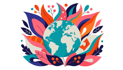 Obraz premium Vibrant illustration of Earth surrounded by colorful floral patterns 