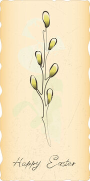 Happy Easter Pussy Willow Branch Illustration