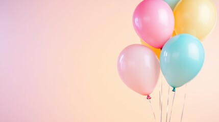 Obraz premium Pastel balloons floating against a soft gradient background, celebrating joy and fun