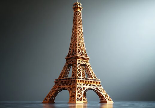 Eiffel Tower miniature model on water with gray background