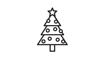Christmas tree icon with star and ornaments in simple line art style for holiday design featuring celebration, festive, symbol with decoration and © TAIFUR
