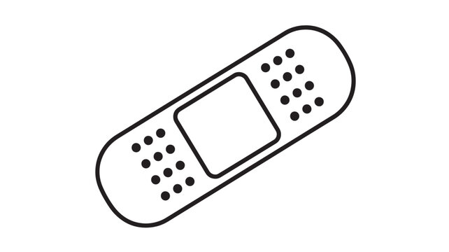 Bandage patch with adhesive strip and perforated dots on a clean white background, simple line art icon.