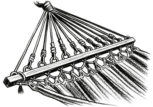 Close-up illustration of a hammock's sturdy wooden spreader bar with metal chain links and ropes