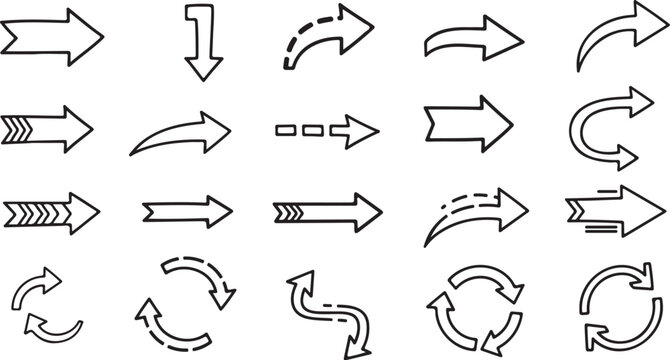 Set of Hand drawn vector arrows doodle on white background.design element vector illustration
