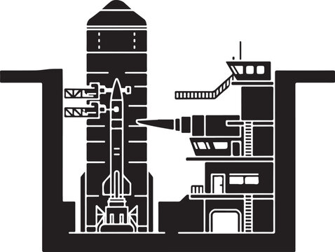 Vector illustration of a rocket launch pad and control tower