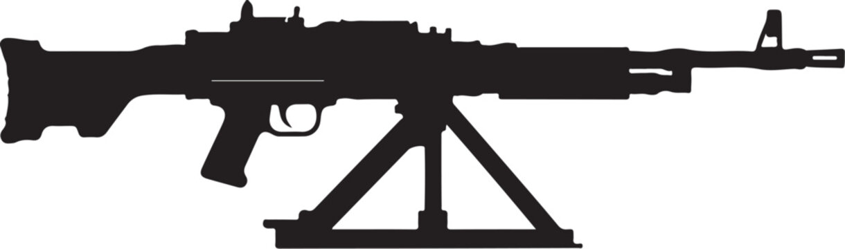 Vector silhouette of a machine gun on a tripod stand