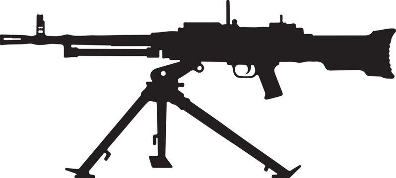Vector silhouette of a machine gun on a tripod stand