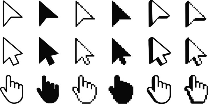 cursor arrow and hand pointer symbols set for web ui