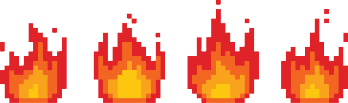 fire flame pixel icons set low res sprites for hud and games pack