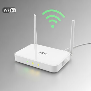 White wireless router with strong wifi signal and ethernet ports
