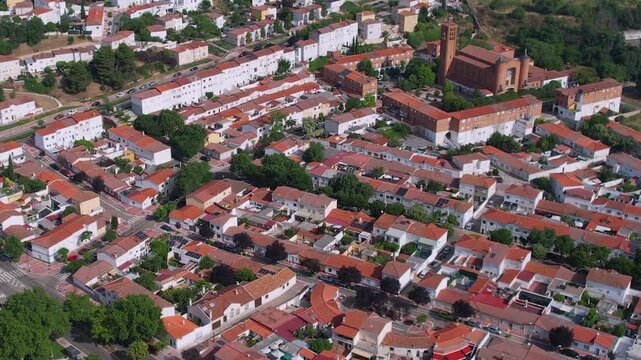 Aerial panorama view of the old town village Valladolid in Spain on a sunny summer noon.