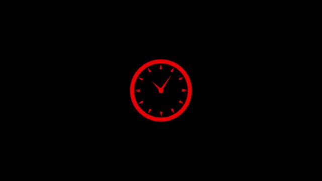 Clock icon flat style black background 24 Hour Day Fast Speed. Stopwatch icon circle red color animation black background 4k video.