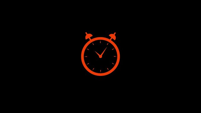 Clock icon flat style black background 24 Hour Day Fast Speed. Stopwatch icon circle red color animation black background 4k video.