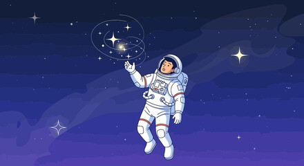 Fototapeta premium Astronaut exploring starry nebula, reaching out to cosmic wonders in deep space