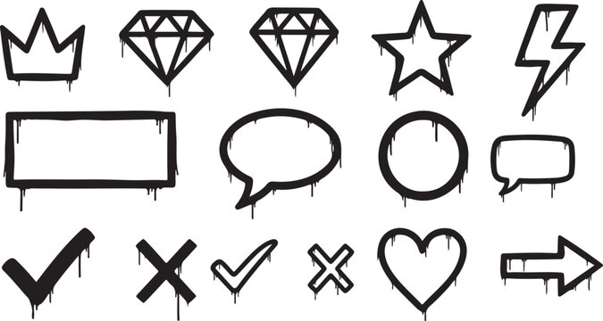 Graffiti spray set elements design isolated on white background. Star,Diomond,Love vector illustration.
