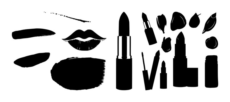 Lipstick makeup silhouette set with simple line art design featuring simple design, minimalist, black and white with illustrations and graphics