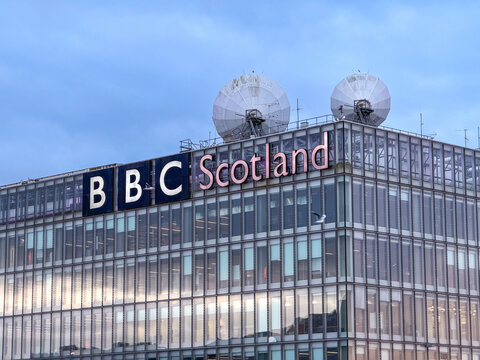 BBC Scotland, along the Clyde river in Glasgow, Scotland, UK. Februari 15, 2026.