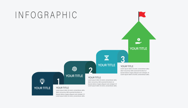 3-Step business infographic template with three step process timeline growth to goal achievement and financial success concept design