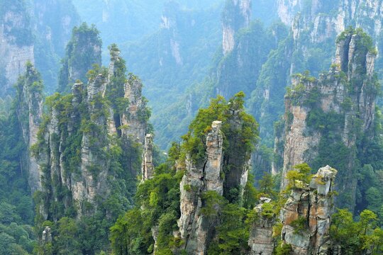 Tianzishan mountain with vertical rock columns of quartz sandstone, Zhangjiajie National Park, Hunan Province, China