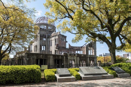 Atomic bomb dome, only standing ruin of a building at the site of the atomic bomb in World War II, Atomic Bomb Dome, Peace Monument, Hiroshima Peace Park, Hiroshima, Japan