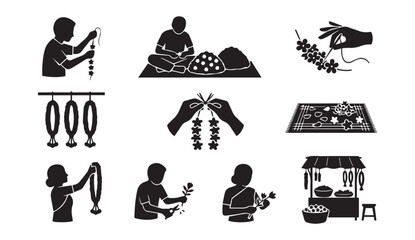 Fototapeta premium Traditional craftsmanship and flower arrangement activities in a cultural setting