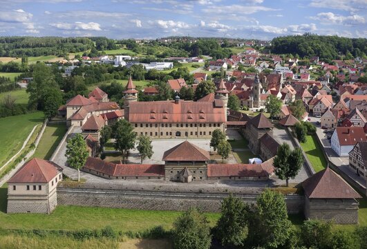 Aerial view, Lichtenau Fortress, behind Markt Lichtenau, Ansbach County, Central Franconia, Franconia Bavaria, Germany
