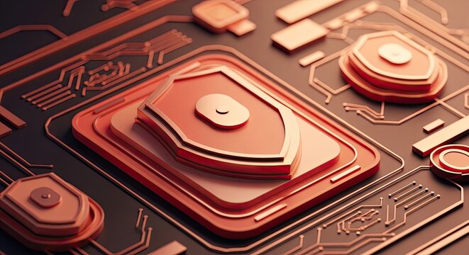 Intricate gold and copper circuit board with various components and connectors