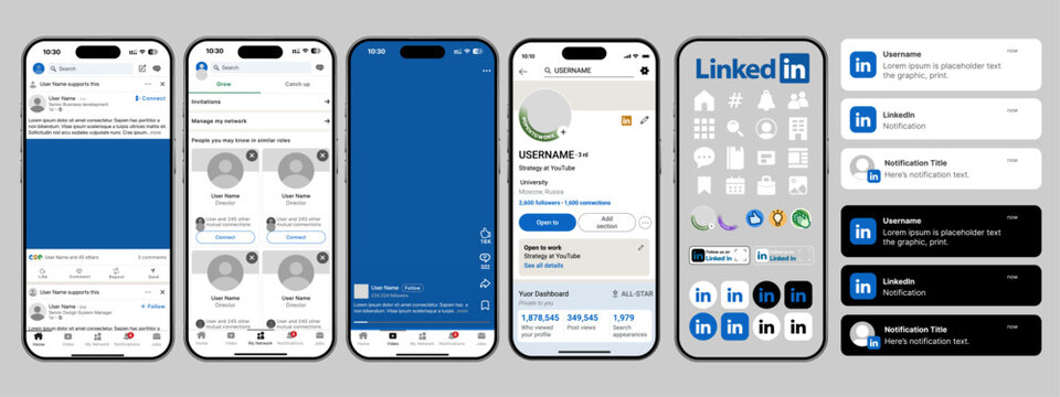 LinkedIn social media app template. iPhone 16e with LinkedIn mockup, LinkedIn template screen frame with shadow on dark and light color mode, User Interface mockup template. Smartphone.