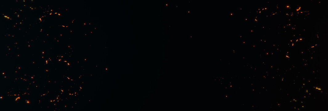 3D Rendering of glowing sparks and particles from neon lights in front of black backgound