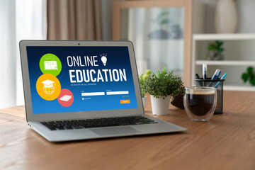 Fototapeta premium E-learning website with modish sofware for student to study online on the internet network
