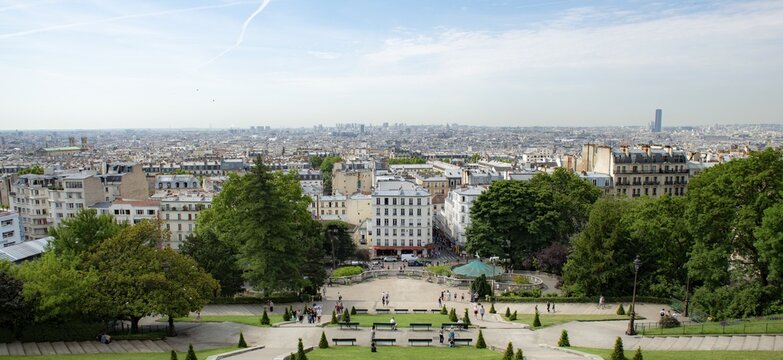 AUview over Paris from Square Louise-Michel, Montmartre, Paris, France