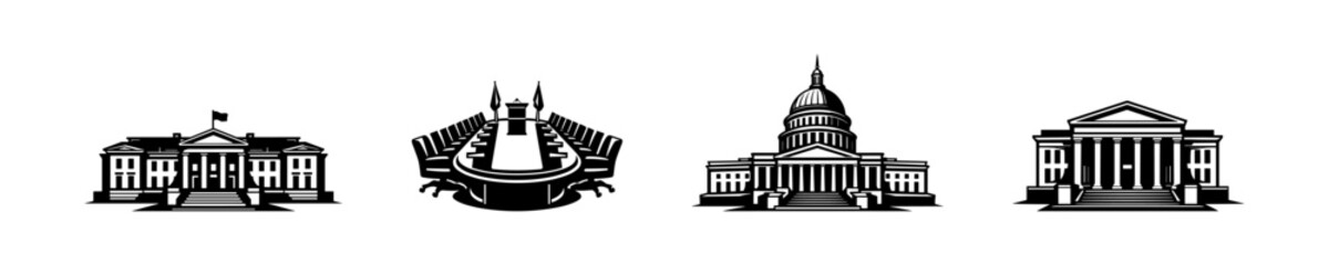 Fototapeta premium Black and white silhouette vector of iconic government buildings architectural elements