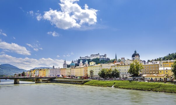 Overlooking the historic centre and the fortress Hohensalzburg, Salzburg, Austria