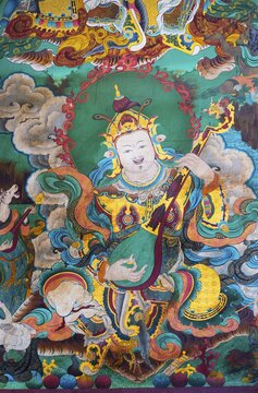 Mural paintings of Tibetan deities, Boudhanath Stupa, Largest Asian Stupa, Unesco World Heritage Site, Kathmandu, Nepal