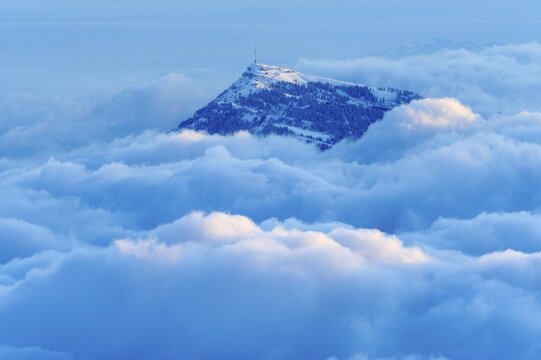 Rigi mountain above a sea of fog in central Switzerland, Lucerne, Switzerland, Europe