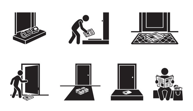 Illustrated steps of newspaper delivery and reading process