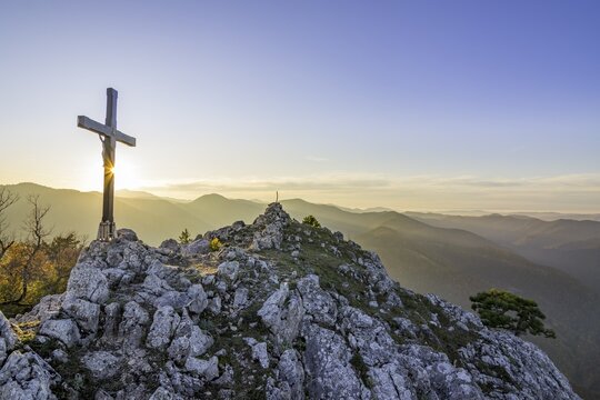 Summit cross at the Gaisstein, Furth an der Triesting, Lower Austria, Austria